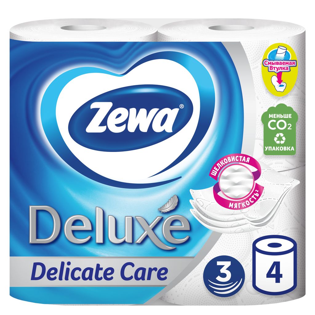 фото упаковки Zewa delux Туалетная бумага трехслойная белая