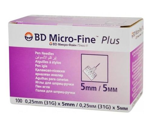Игла одноразовая к инсулиновому инжектору BD Micro-Fine Plus, 31G(0.25х5)мм, 100 шт. цена