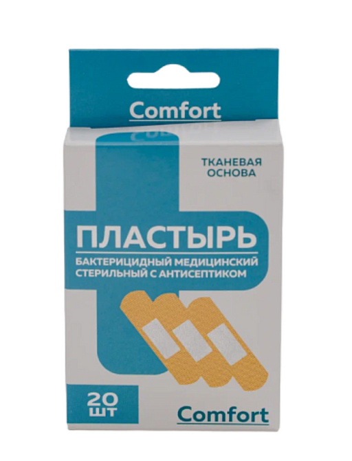 Пластырь Comfort с антисептиком, пластырь, на тканевой основе, 20 шт.