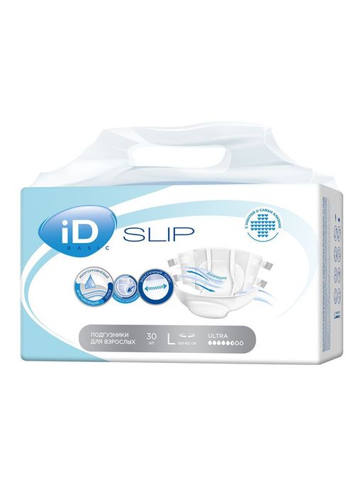 Подгузники для взрослых iD Slip Basic Ultra, Medium M (2), 70-130 см, 30 шт.
