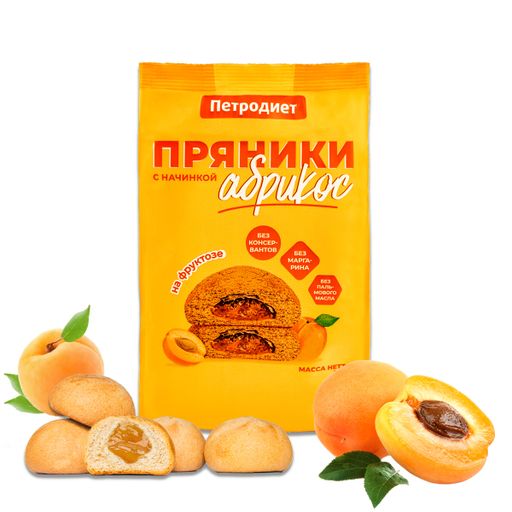 Петродиет Пряники на фруктозе, пряники, с начинкой абрикос, 340 г, 1 шт.