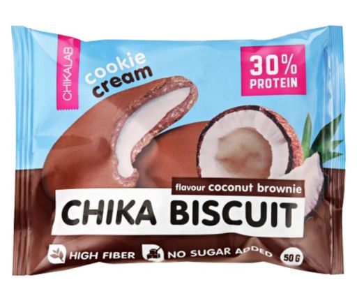 Chikalab Chika Biscuit Печенье протеиновое бисквитное Кокосовый брауни, печенье, 50 г, 1 шт.