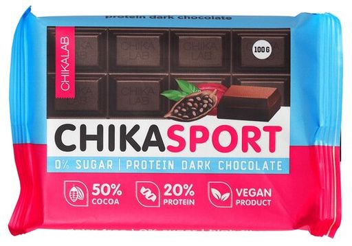 Chikalab chikasport Шоколад протеиновый темный без сахара, шоколад, 100 г, 1 шт.