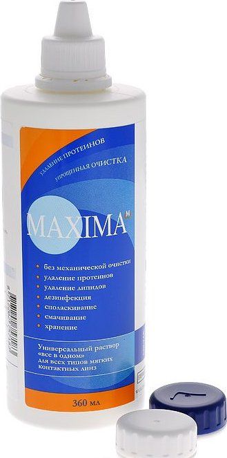 Maxima раствор универсальный для ухода за контактными линзами, раствор для обработки и хранения мягких контактных линз, 360 мл, 1 шт. цена