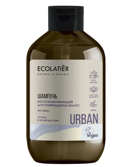 Ecolatier Шампунь Восстанавливающий для поврежденных волос, шампунь, аргана и белый жасмин, 600 мл, 1 шт.