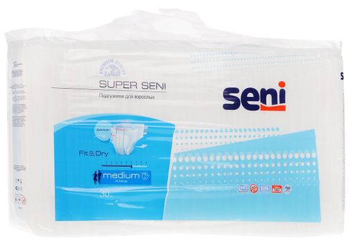 Seni Super Подгузники для взрослых, Medium M (2), 75-110 см, 30 шт. цена