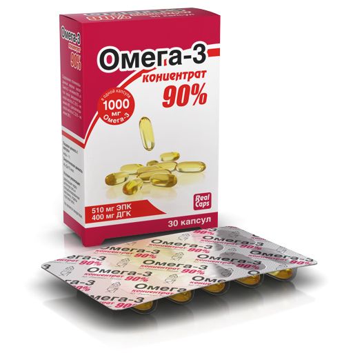 Омега-3 Концентрат 90% RealCaps, 1000 мг, 1500 мг, капсулы, 30 шт.