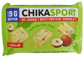 Chikalab chikasport шоколад белый протеиновый без сахара, шоколад, с фундуком и кукурузными чипсами, 100 г, 1 шт.