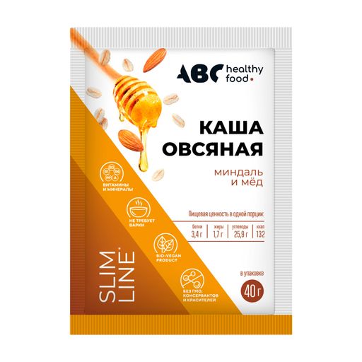ABC Healthy Food Каша овсяная быстрого приготовления витаминизированная, каша, мед миндаль, 40 г, 1 шт.