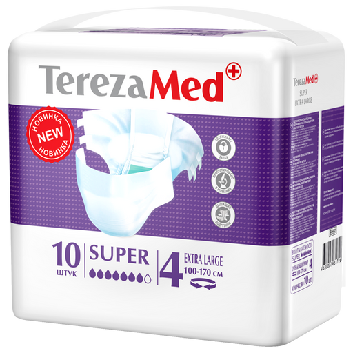 TerezaMed Super подгузники для взрослых ночные, Extra Large XL (4), 100-170 см, 10 шт.