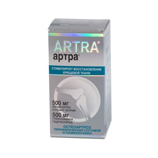 Артра, 500 мг+500 мг, таблетки, покрытые пленочной оболочкой, 60 шт. цена