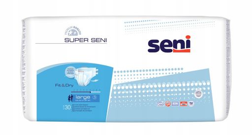 Seni Super Подгузники для взрослых, Large L (3), 100-150 см, 30 шт. цена